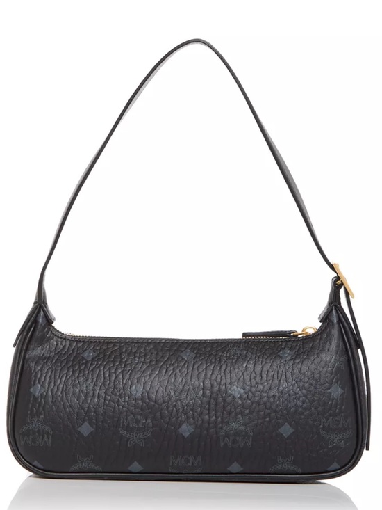 MCM Handbags - MCM Aren Visetos Monogram Print Shoulder Bag Black Pebble Leather Gray Logo COA